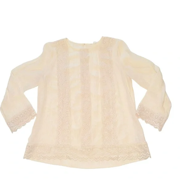FSL + Apparel Ivory Lace Trim Boho Blouse Sz L Cottagecore Romantic Rayon Top - Picture 4 of 11